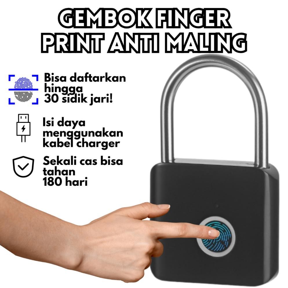 ''Terlaris" Gembok Pagar Anti Maling Gembok Sidik Jari Tanpa Kunci Smart Fingerprint Padlock Securit