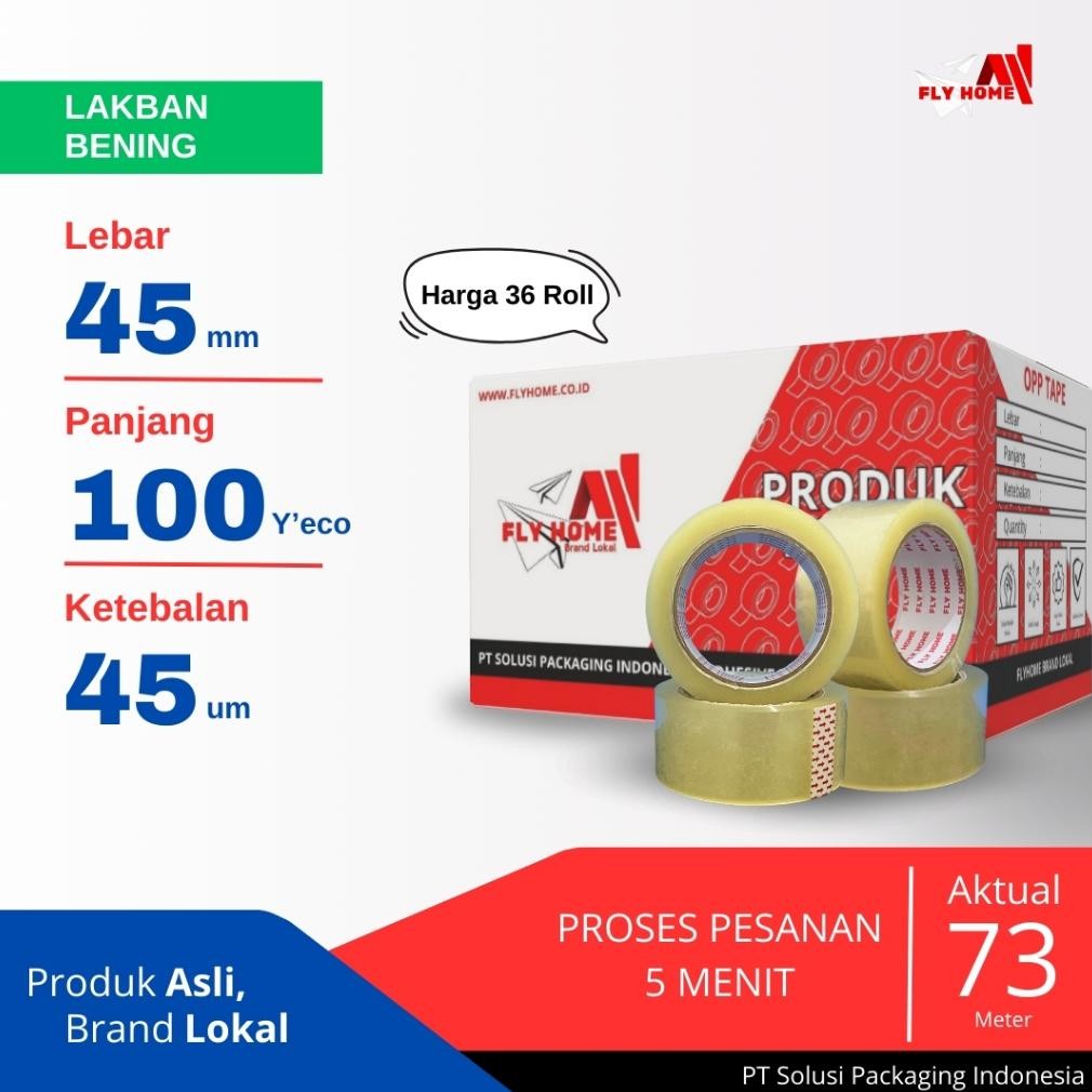 

Flyhome Lakban Bening 100 Yard 2Inchi 1/2 Dus 45mm x 100yard 36 Roll Eco