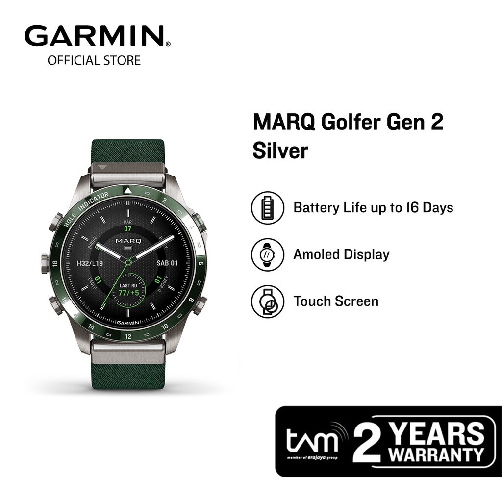 Garmin MARQ Golfer Gen 2 - Jam Tangan Pintar Golf Titanium Grade-5, Green Nylon