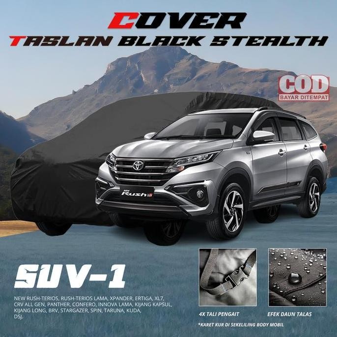 Cover Mobil Kain Taslan Hitam Polos Karet Kur Pengait Anti Panas Uv, Debu, Waterproof Anti Air Untuk