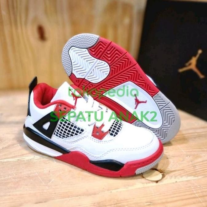 Tersedia Sepatu Anak Jordan 4 Retro Fire Red Sneakers Laki Perempuan(IMPORT)