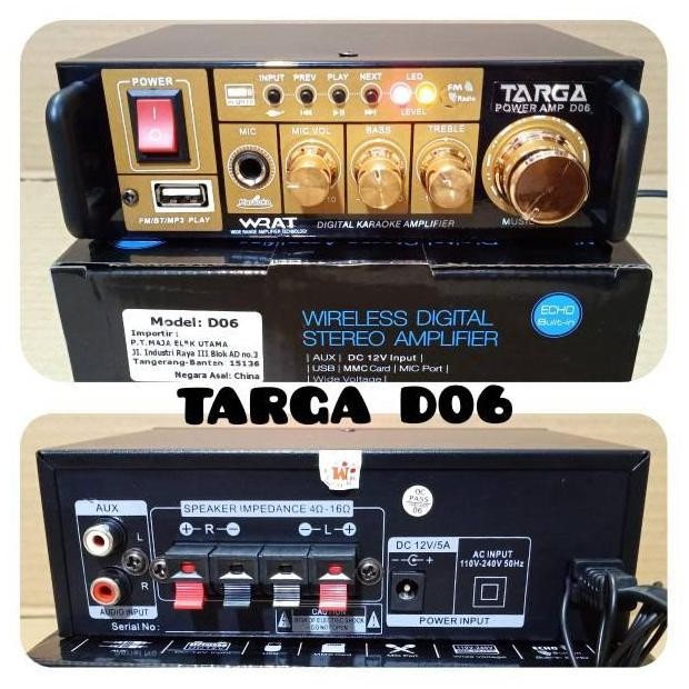 Amplifier Mini Targa D-06 Power Ampli Bluetooth Stereo Karaoke New Stok