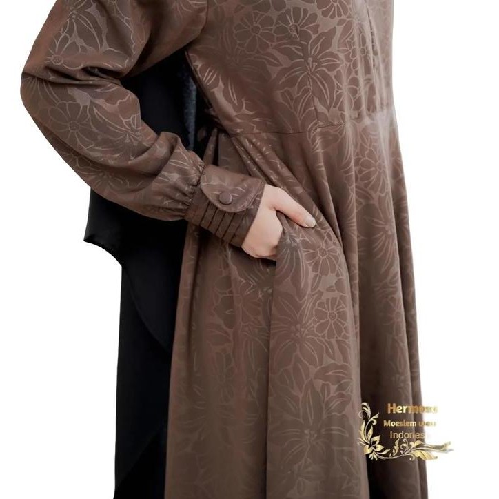 Tersedia [Gamis Hermosa] Gamis embos Hermosa motif lily semua warna (hitam, coklat tua, army, tosca,