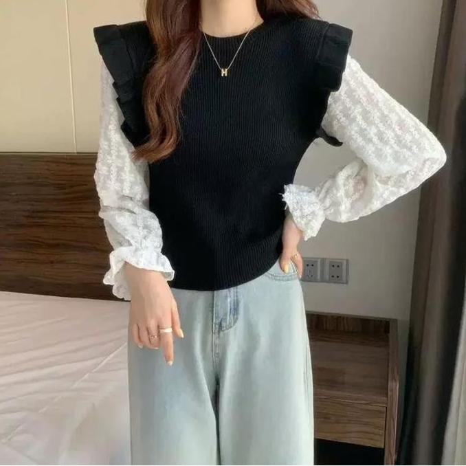 (Expert) WEWEE Kenji Blouse mewah elegan 2024 ala korea Outer Wanita Atasan Bulu Knitwear