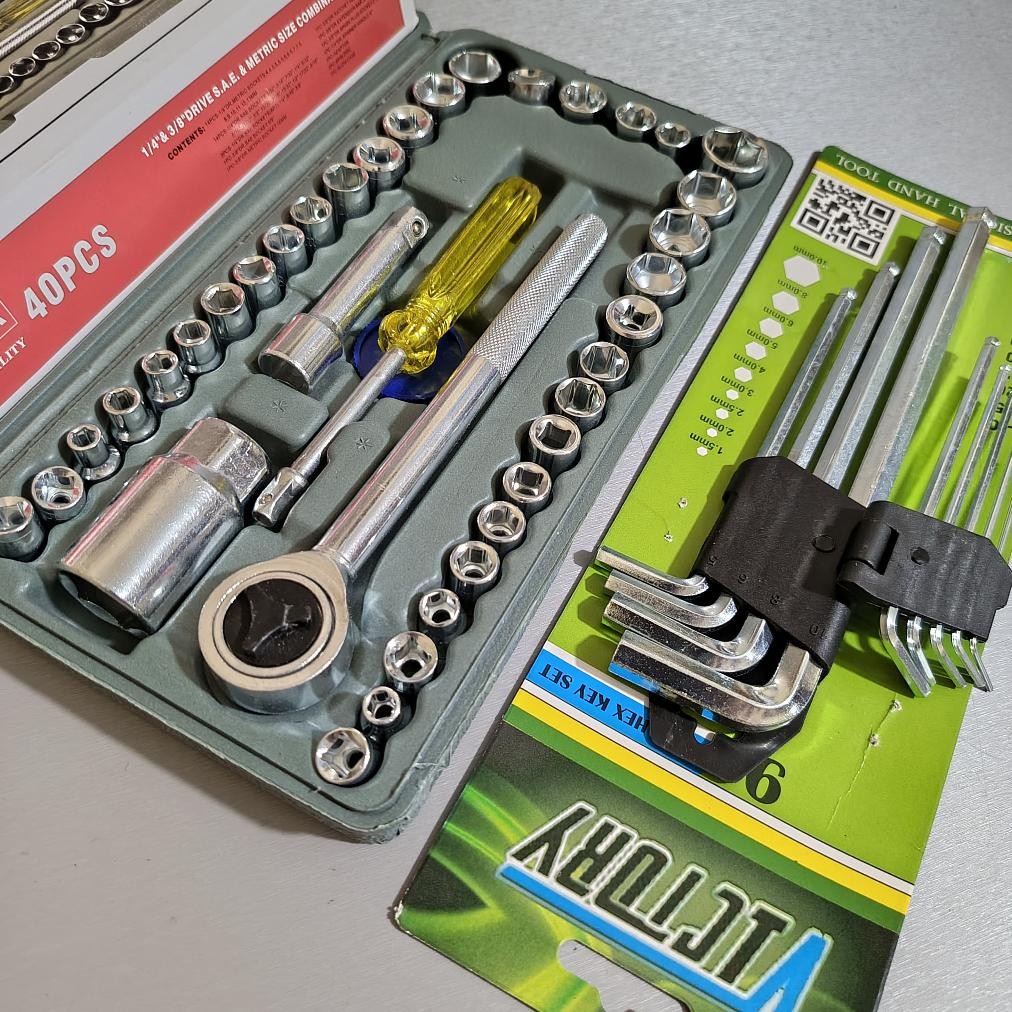 ''Terlaris" Paket Kunci Shock 40 Pcs + Kunci L Set 9 Pcs Panjang Victory Kunci Sok Full Set Lengkap 