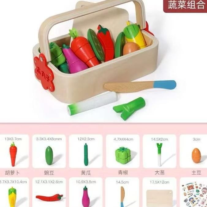 Kids Kingdom Mainan Buah Potong Keranjang Kayu Wooden Basket Fruits Veggies Mainan Buah Potong Anak 