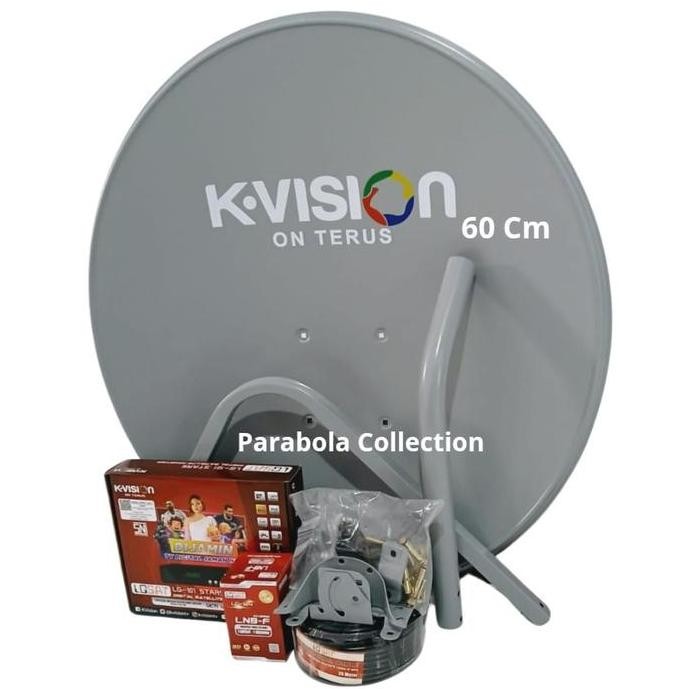 PARABOLA MINI KVISION 60 CM FULL SET LENGKAP + 1 PCS RECEIVER LGSAT ( PARABOLA  1  SET  LENGKAP )