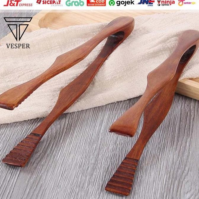 (Expert) wooden food tong clip / capitan makanan kayu BBQ kue roti daging sayur