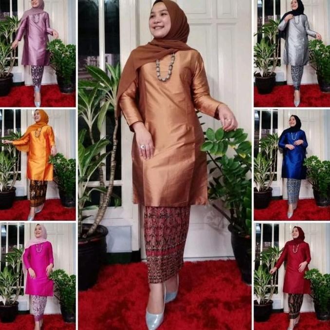 Tersedia Kebaya Modern Atasan Motif Dress Silk Seragam Pesta Wanita Wisuda - Baju Kurung Polos Melay