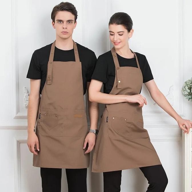 Apron barista unisex bahan canvas tahan air Celemek kopi barista masak dapur