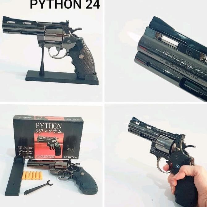 (Expert) korek gas pistol besi Lighter revolver phyton mancis metal gun replika