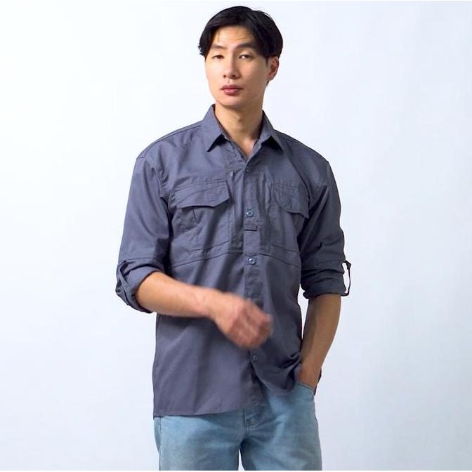 Tersedia Kemeja Pria PDL Tactical Baju Seragam Lengan Panjang Safari PDH Warna Abu-abu