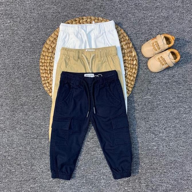 Tersedia Celana panjang joger Cargo anak laki / cewek import warna coklat , navy & putih umur 9 bula