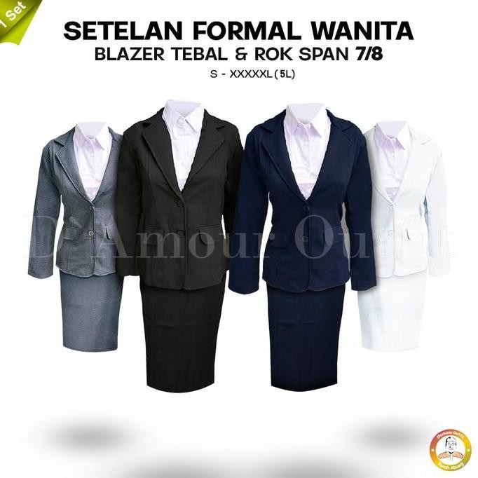 Tersedia One Set Setelan Jas Blazer Rok Span Pendek Mini Wanita Stelan Jas Kerja Kantor Cewe Polos D
