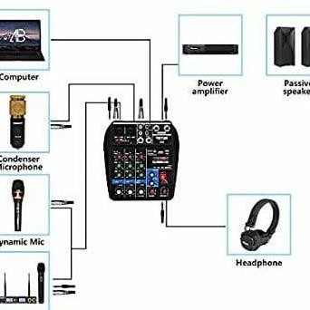 A4 AUDIO MIXER 4 CHANNEL SOUND MIXING CONSOLE WITH BLUETOOTH USB RECOR