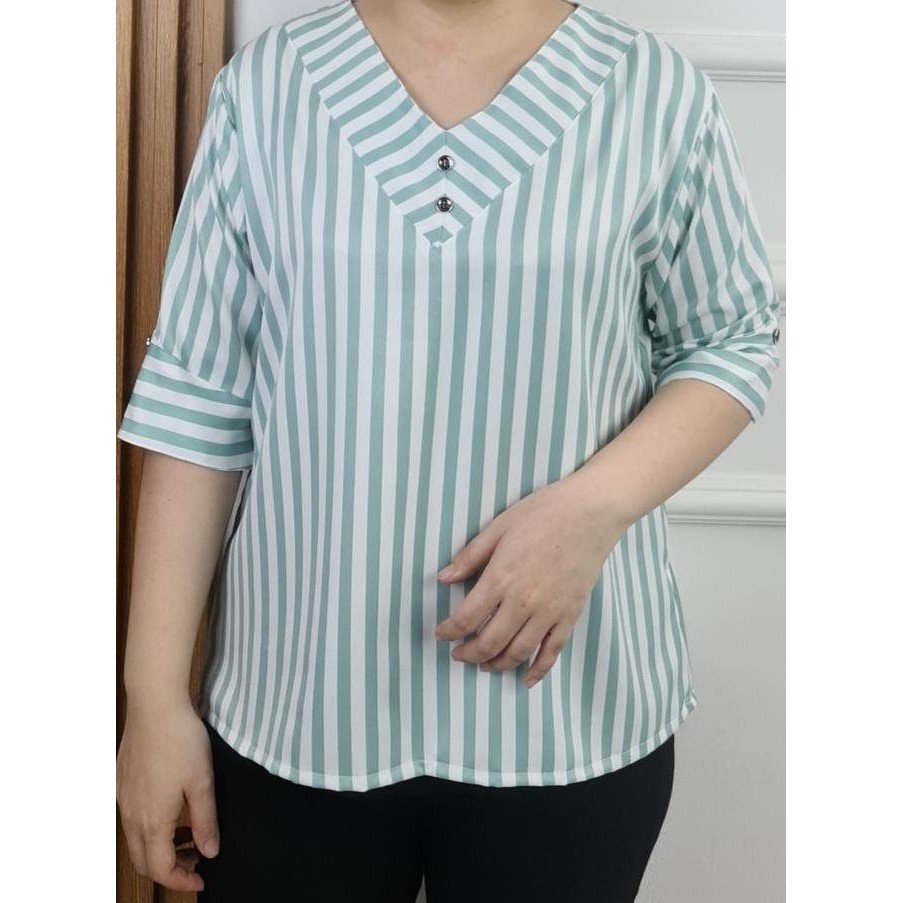 (Expert) LVL - Blouse Jumbo Wanita Keiva XXL Atasan Blus Bigsize Cewek Model Baru Kancing Kerah Nyam