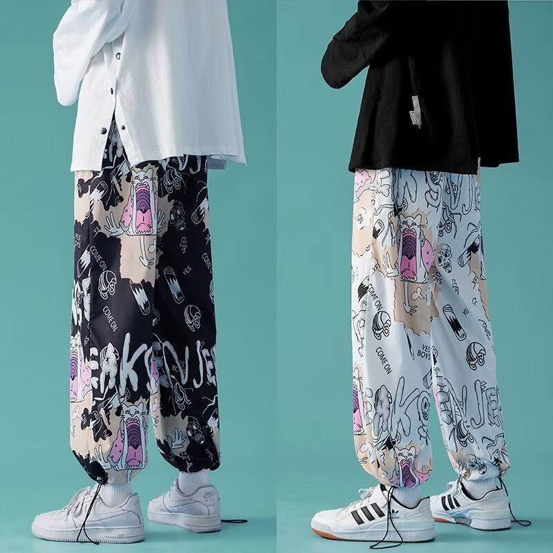 Celana Jogger Kasual Tipis Trendy Celana Tari Graffiti Cetak Penuh Unisex