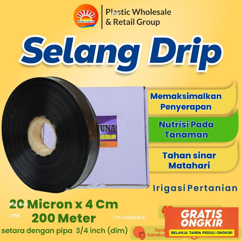 Selang Drip 20 Mikron 4Cm 200 Meter - Pipa 3/4 Inch