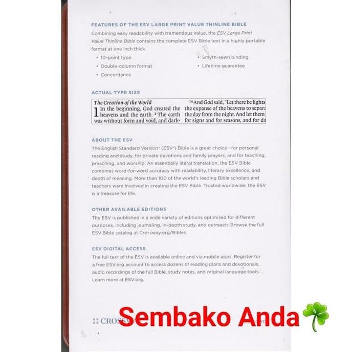 new ESV Holy Bible. Large Print. English Standard Version. Alkitab Kristen Bahasa Inggris.