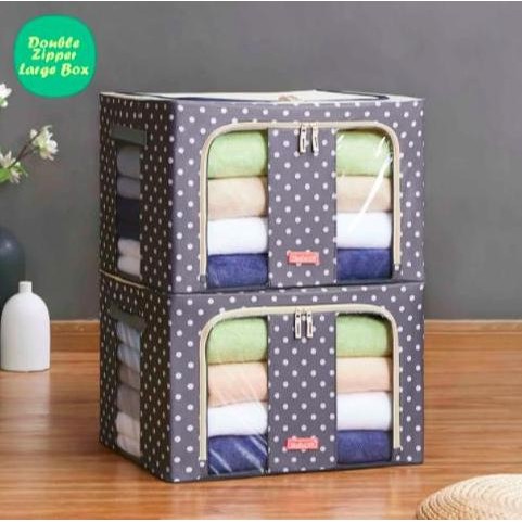 

Terlaris Double Zipper Large Box 66L Grey Polka