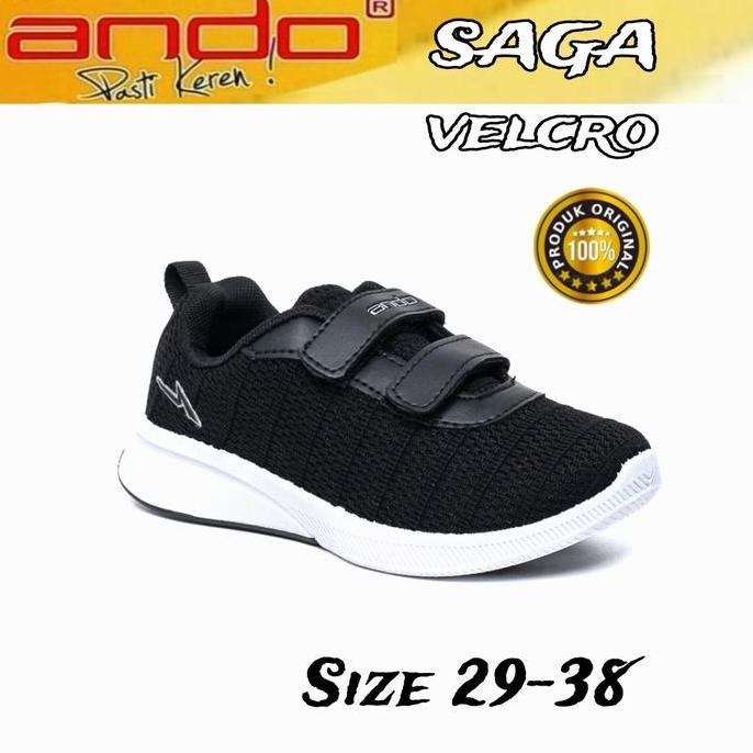 Tersedia ANDO Sepatu Sekolah Anak Cewek Cowok Hitam Putih Kretekan Original