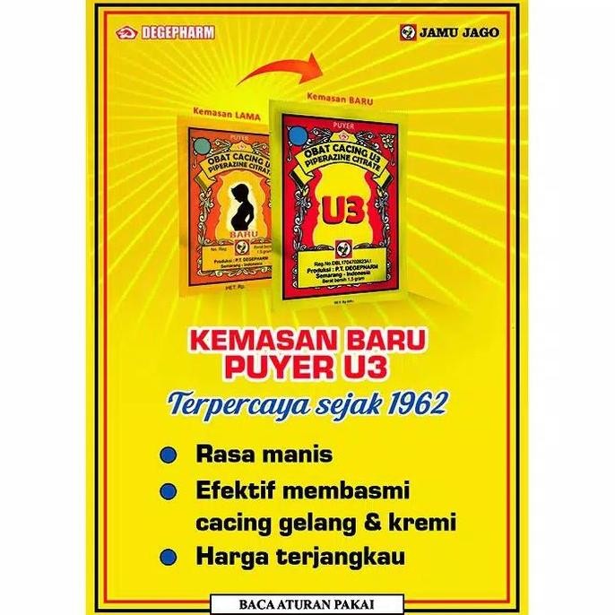 TERMURAH - Puyer U3 Obat Cacing 1 Gros isi 12 Lusin
