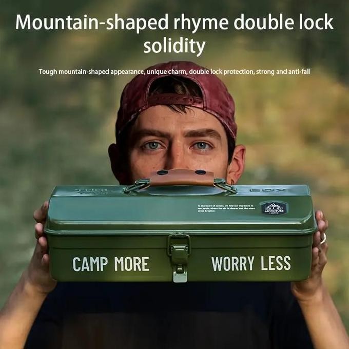 

Terlaris Outdoor Tool Box With Stickers Sundries Storage Box Camping Portable Portable Metal Storage Box