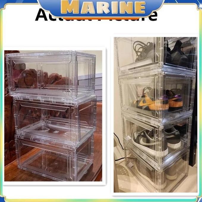 

Terlaris Marine Kotak Sepatu Plastic Sneaker Stackable Transparan Storage Acrylic Box Sepatu Tempat Penyimpanan Sepatu Plastik Pria Rak Akrilik Susun