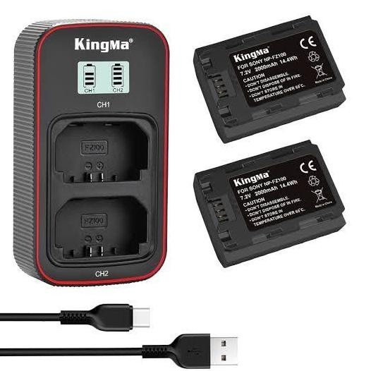 NEW KINGMA BATTERY NP-FZ100 + LCD DUAL CHARGER BM058-FZ100 SONY 2-PACK