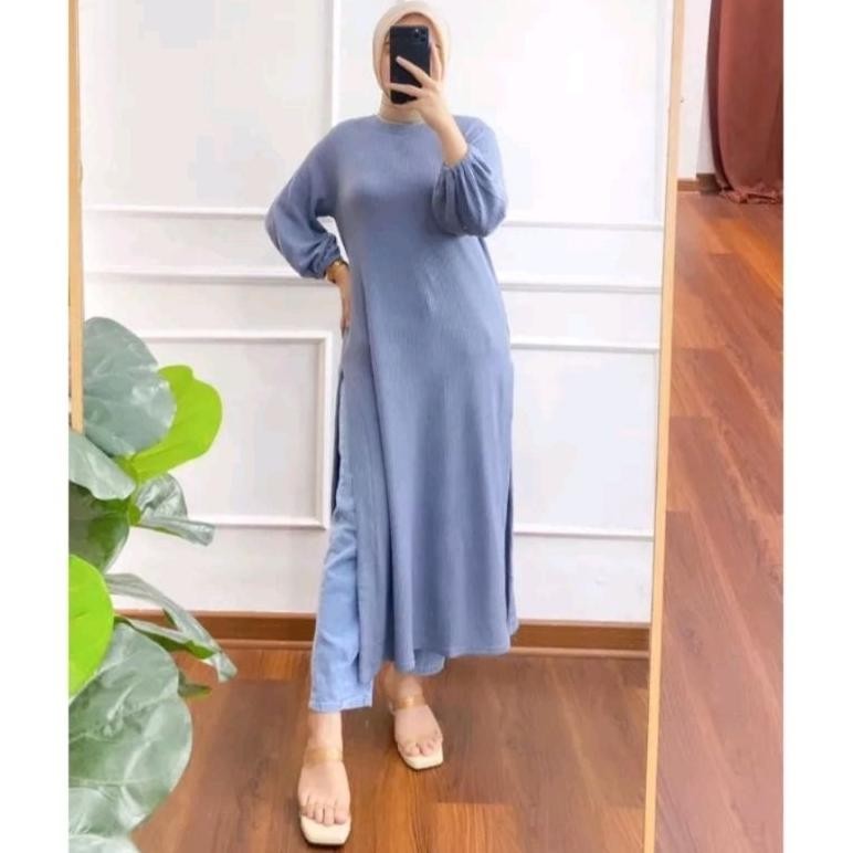 Exclusive Elsa Long Tunik Knit Jumbo Ootd Viral Muslimah Tunik Rajut Atasan Tunik Rajut Premium
