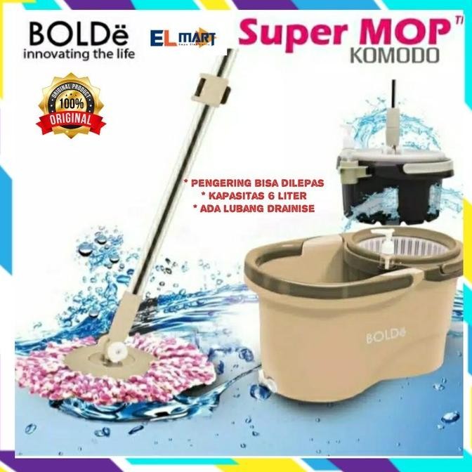 (Expert) Bolde Super Mop Komodo 6 Liter Spin Mop Pengering Bisa Dilepas 6L