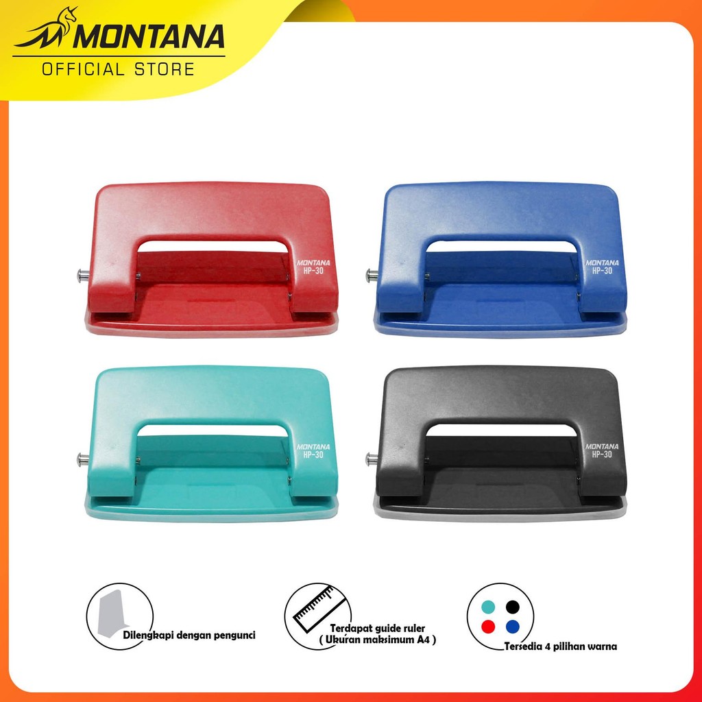 

MONTANA PUNCH PEMBOLONG KERTAS MAKSIMUM A4 PAPER HOLE PUNCHER WITH LOCK HP-30