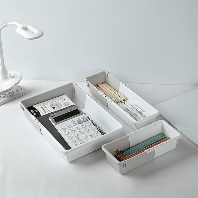 

Terlaris Stora Set 3 Pcs Organizer Laci Adjustable - Putih/Abu-Abu