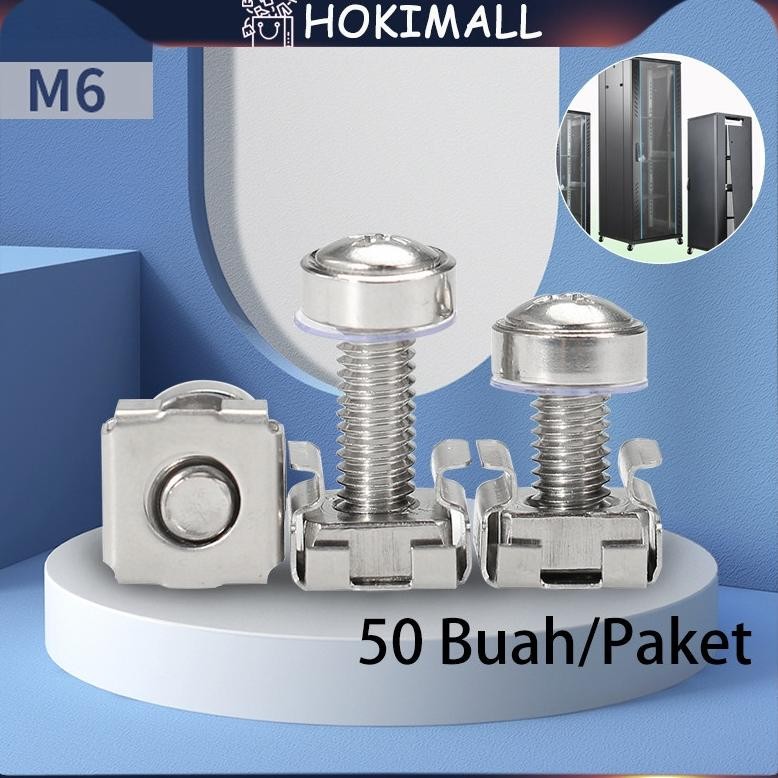 Carlosmomok12 50Pcs M6 Baut Dan Mur Hard Case/Mur Baut Hardcase/Mur Baut Lis Besi Lubang Rak Ready