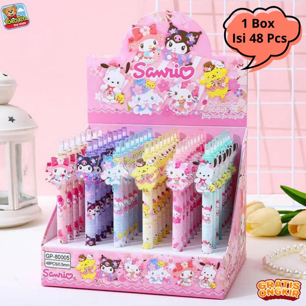 

1 Box (48 Pcs) Pulpen Aesthetic Karakter Sanrio Pena Kator Sekolah Pulpen Murah Barkualitas