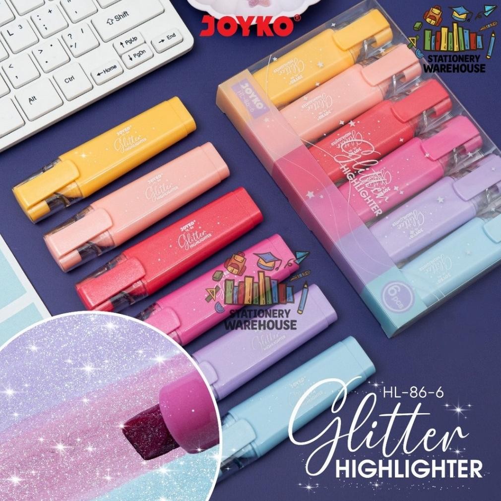 

Highlighter Penanda Berwarna Joyko HL-86-6 Glitter Color 1 Set 6 Pcs