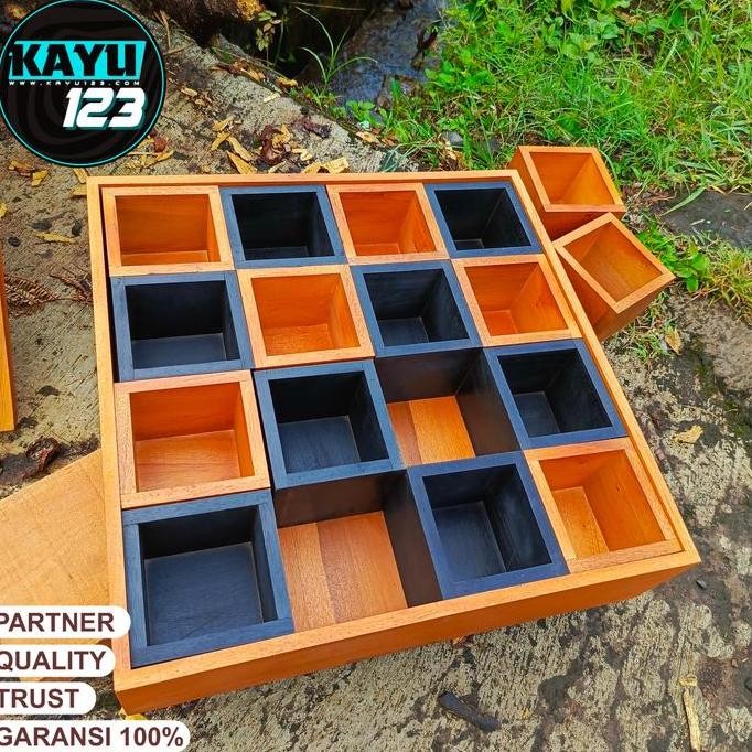 

Terlaris Kotak Penyimpanan Serbaguna Storage Box Kayu Sekat 8 Cm Kotak Kayu 16 Slot Warna Mix Walnut