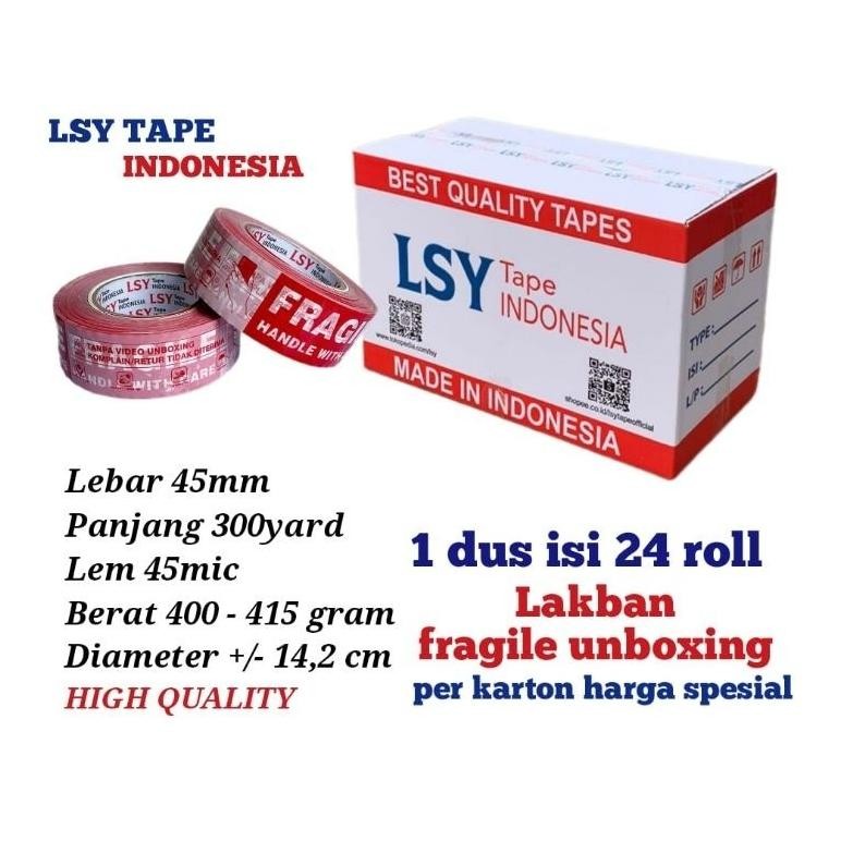 

lakban fragile unboxing mix LSY TAPE 45mm x 300yard 1 dus isi 24 roll ( CMH ) AST