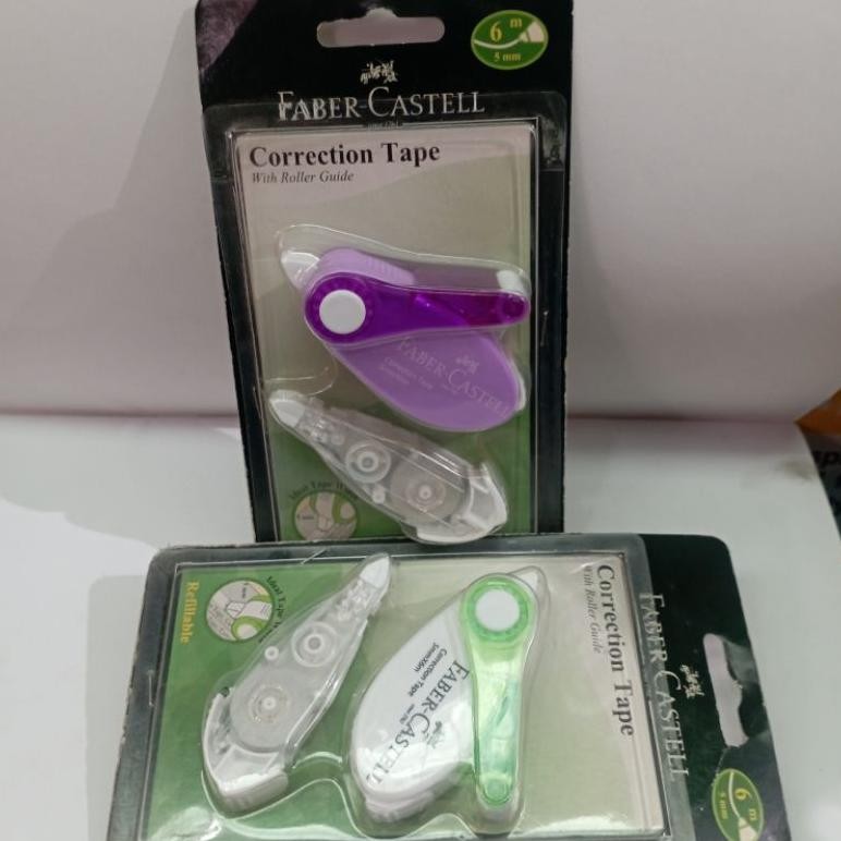

FABER CASTELL CORRECTION TAPE 6m x 5mm + refill ( 2 warna: ungu dan hijau ) / pcs