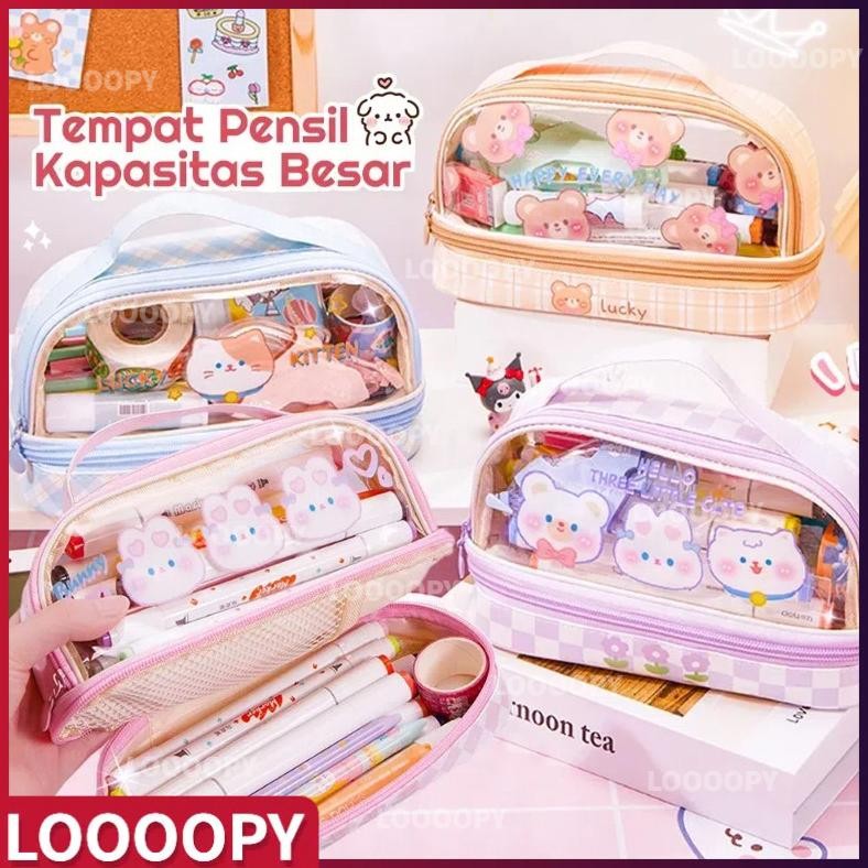 

LOOOOPY Tas Alat Tulis Transparan Berkapasitas Besar Tempat Pensil Murid Lucu Kotak Pensil Anak AST