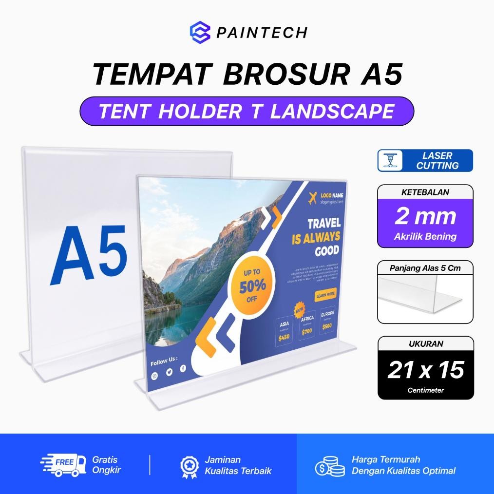 

Tent Holder Akrilik T Tempat Brosur Bening Ukuran A5 Horizontal Display Acrylic AST