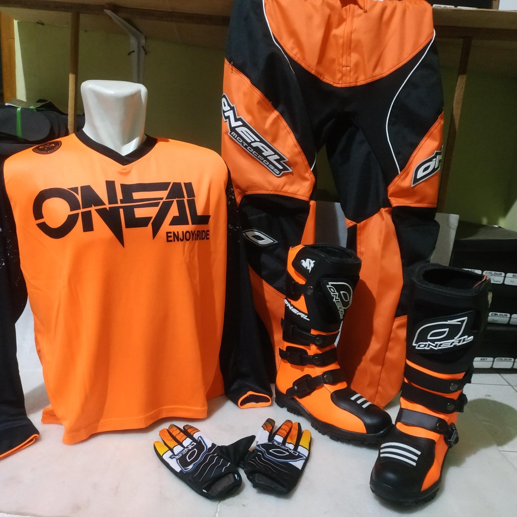 PROMO PERLENGKAPAN TRAIL PENGENDARA MOTOR CROSS ORANGE SATU SETT PERLENGKAPAN TRAIL BAJU TRAIL JERSY