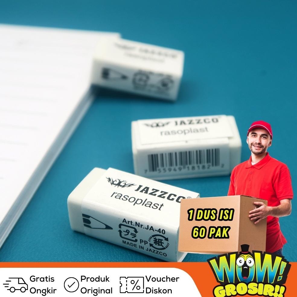 

Grosir!!! 1 Dus isi 60 box (2400 pcs) Eraser Penghapus Jazzco Putih Kecil JA-40