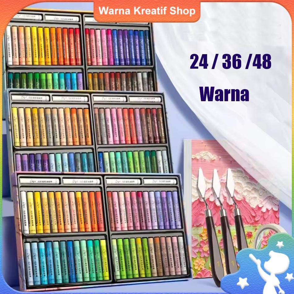 

Warna Kreatif24/36/48 Warna Warna Berat Pastel Minyak Grafiti Krayon Kuas Warna Alat Tulis Plastik AST