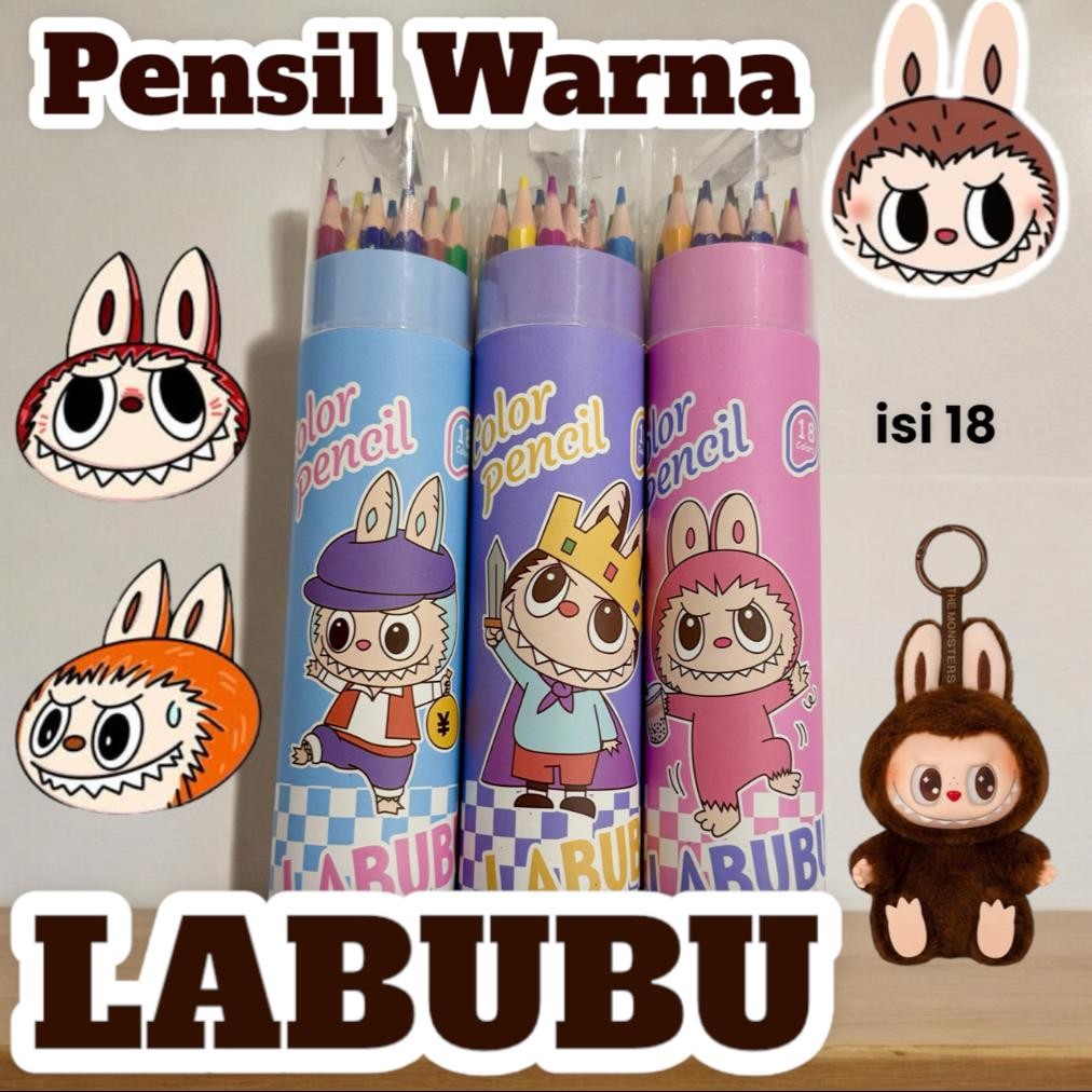 

Pensil Warna Viral LABUBU Monster Tabung isi 18 Pcs Free serutan gambar 1 Tabung warna warni AST
