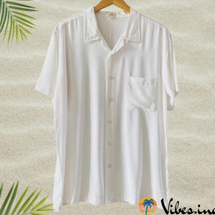 Kemeja Hawai Pantai Tropical Casual Pria Wanita Bsize Jumbo Polos Putih