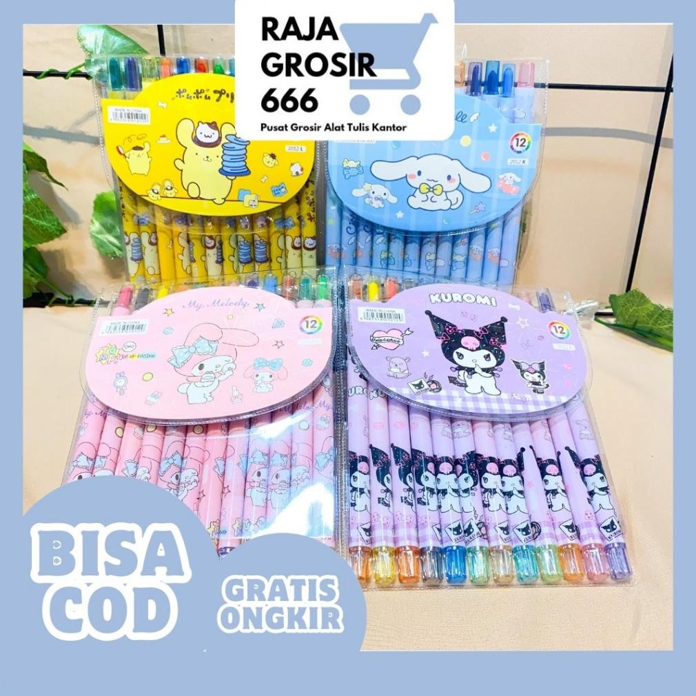 

KRAYON SANRIO ISI 12 PCS KR-1134 CRAYON TWIST KUROMI FRIENDS CINAMORROL KUROMI POMPURIN MELODY HEADBAND LUCU ALA KOREA AST