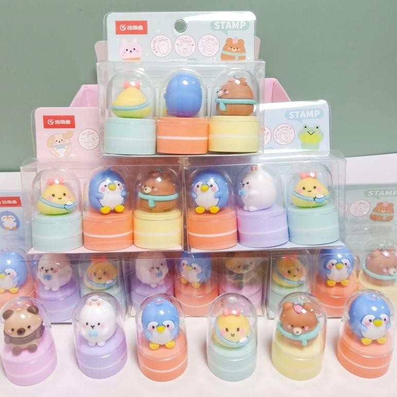 

Stampel Cute Animal Reward Seal Set 3 pcs - Stationery Study Set Stempel Karakter Penguin Rabbit AST