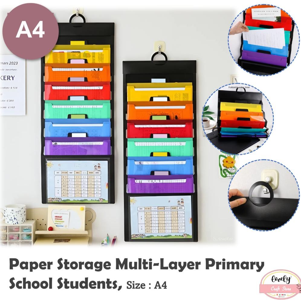 

LovelyCraftStore | Storage Bag File Bag Size A4, Paper Storage Multi-Layer Primary School Students Wall Hanging Homework Data With 6Pockets Colorful AST