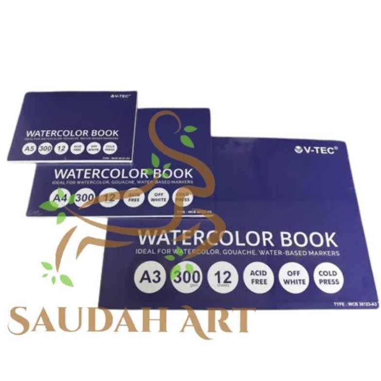 

V-TEC Watercolor Book 300gsm 12 sheet A5/A4/A3 AST